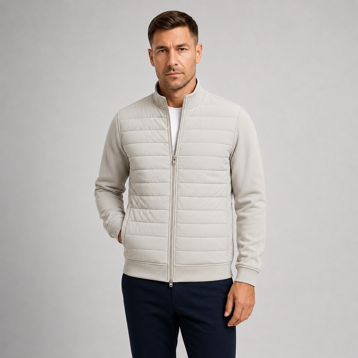 Quilted Jacket Knitted Sleeves Stand Collar Men