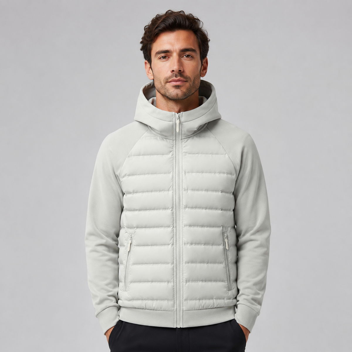 Quilted Panel Hooded Padded Jacket Men