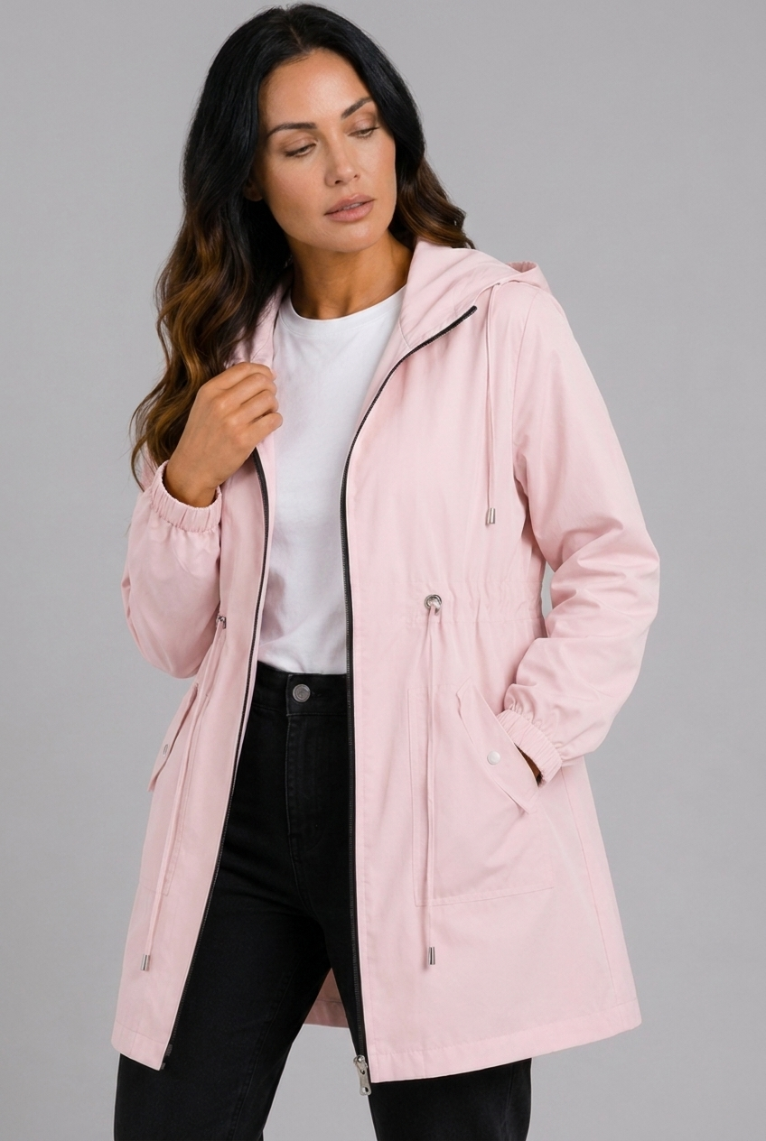 Lightweight Hooded Zip-Front Waterproof Rain Coat Women