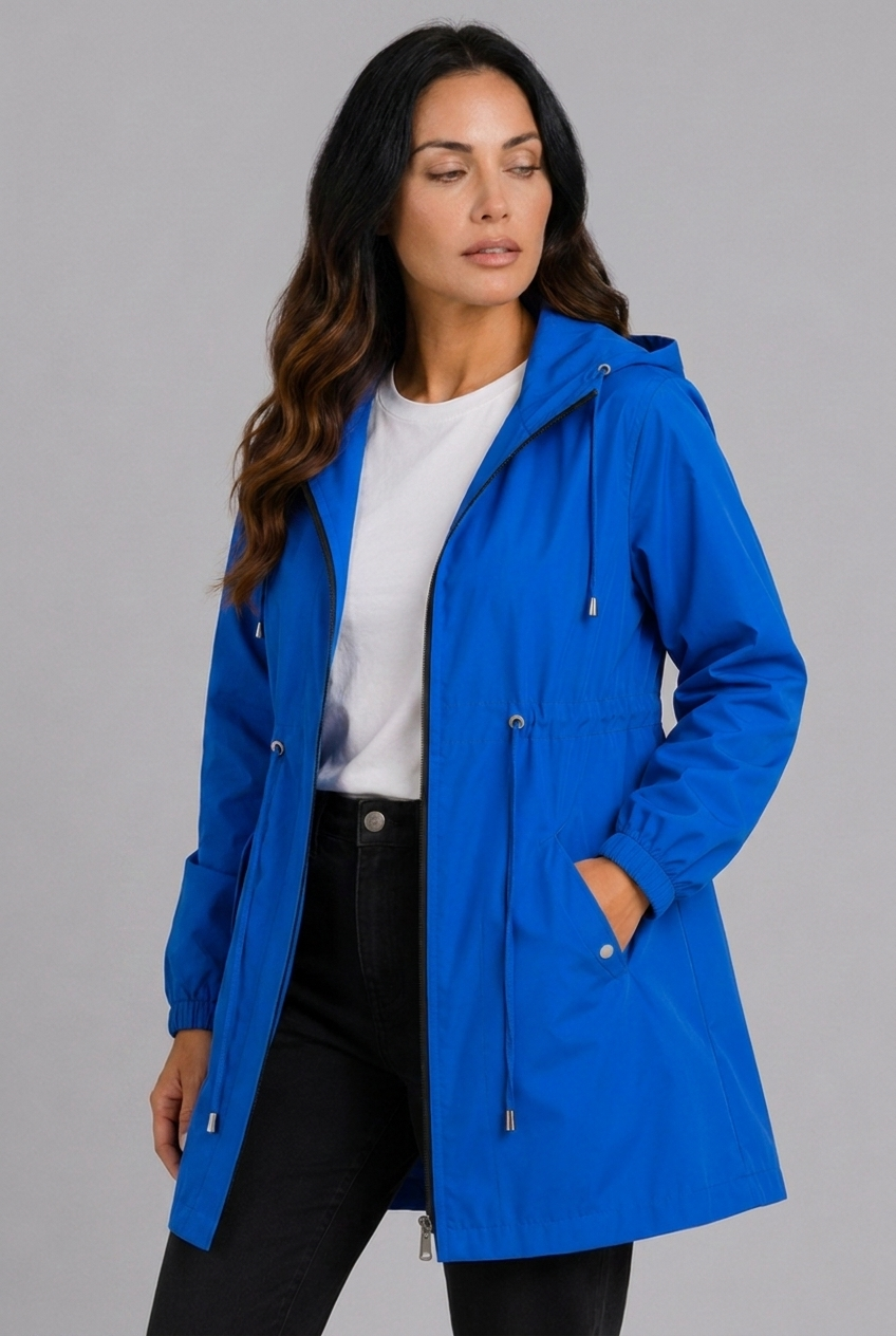 Lightweight Hooded Zip-Front Waterproof Rain Coat Women