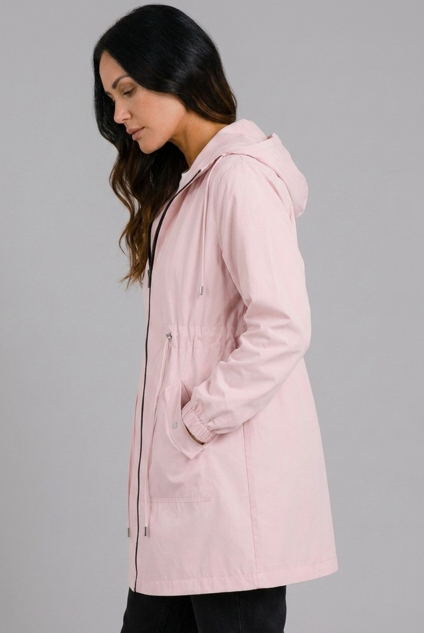 Lightweight Hooded Zip-Front Waterproof Rain Coat Women