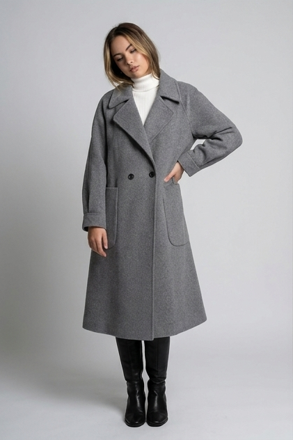Relaxed Merino Wool Longline Coat With Deep Pockets Women