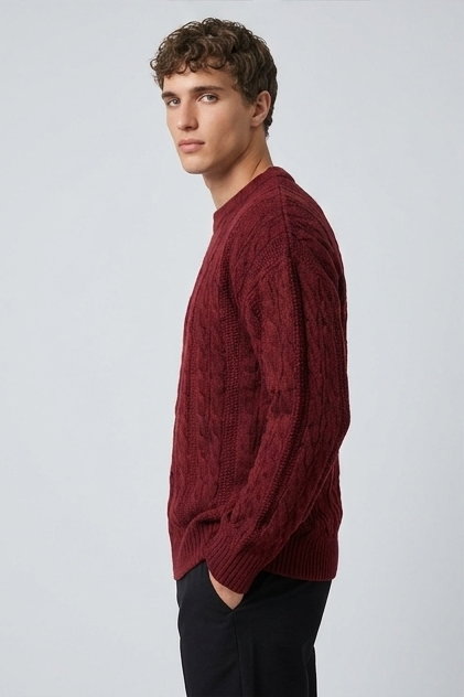 Cable Knit Style Ribbed Crew Neck Jumper