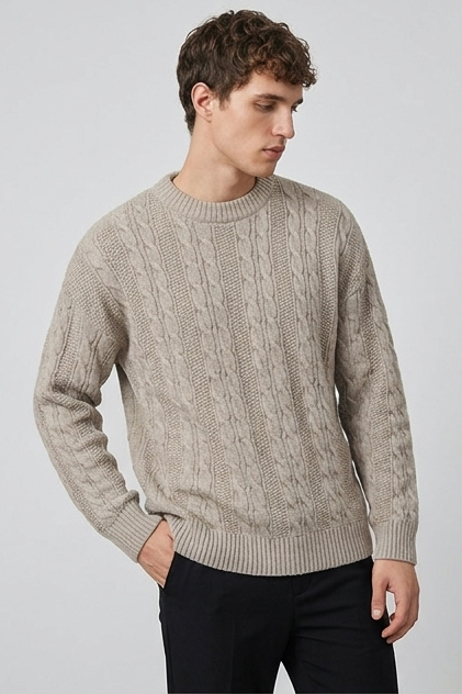 Cable Knit Style Ribbed Crew Neck Jumper