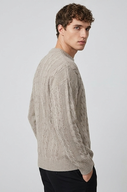 Cable Knit Style Ribbed Crew Neck Jumper