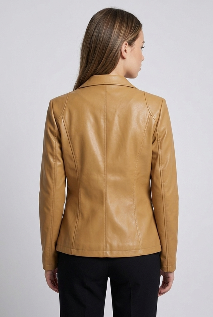 Sculpted Leather Style Blazer With Notched Lapels Women