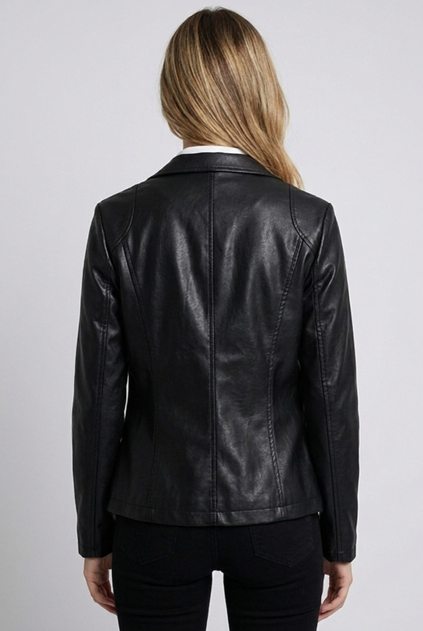 Sculpted Leather Style Blazer With Notched Lapels Women
