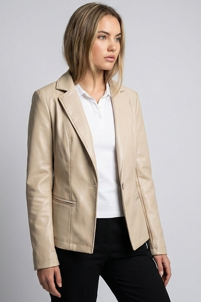 Sculpted Leather Style Blazer With Notched Lapels Women