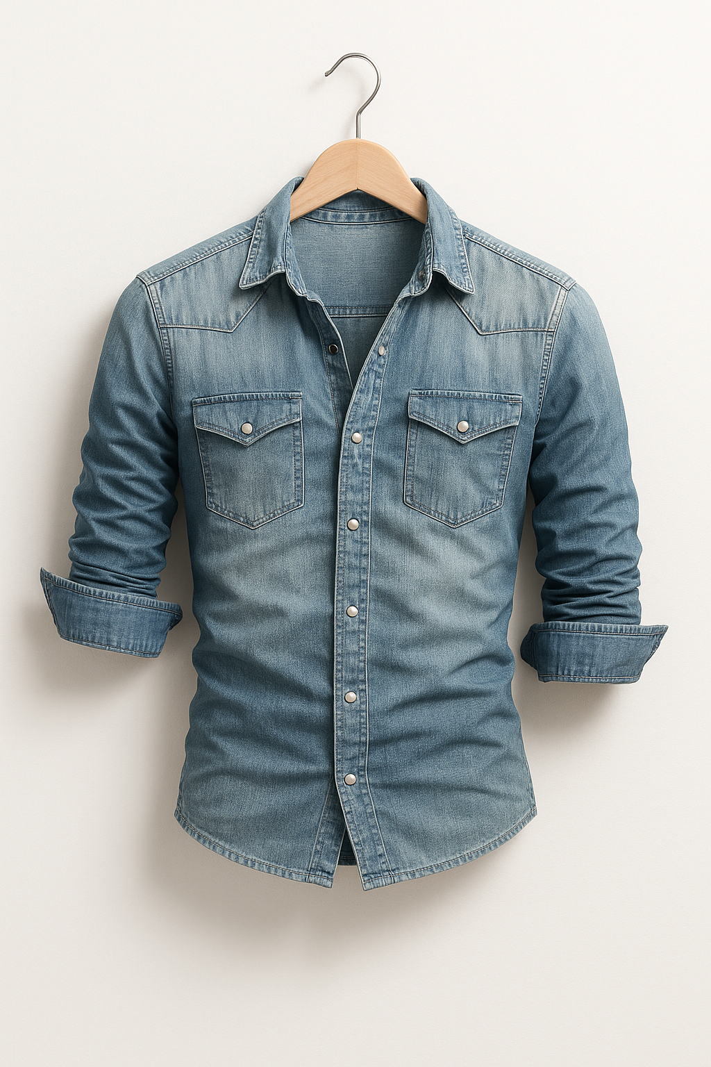 Men’s Denim Button-Up Shirt Long Sleeve