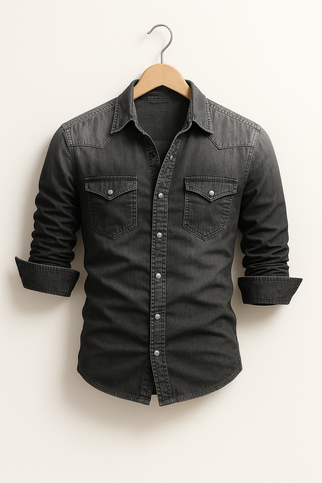 Men’s Denim Button-Up Shirt Long Sleeve