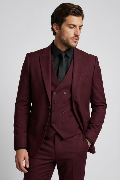 Slim Fit Three Piece Waistcoat Suit Set Men