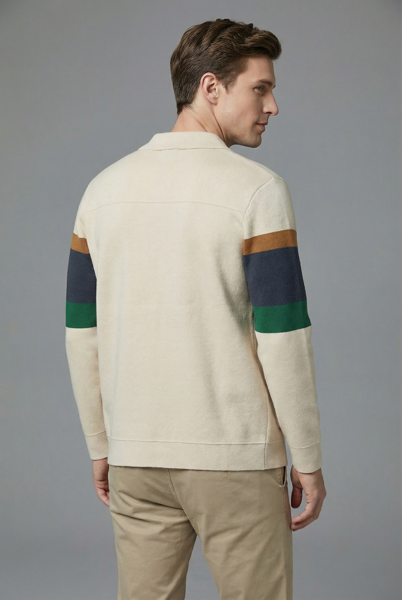 Men’s Striped Knit Style Jacket – Casual Button-Up Cardigan