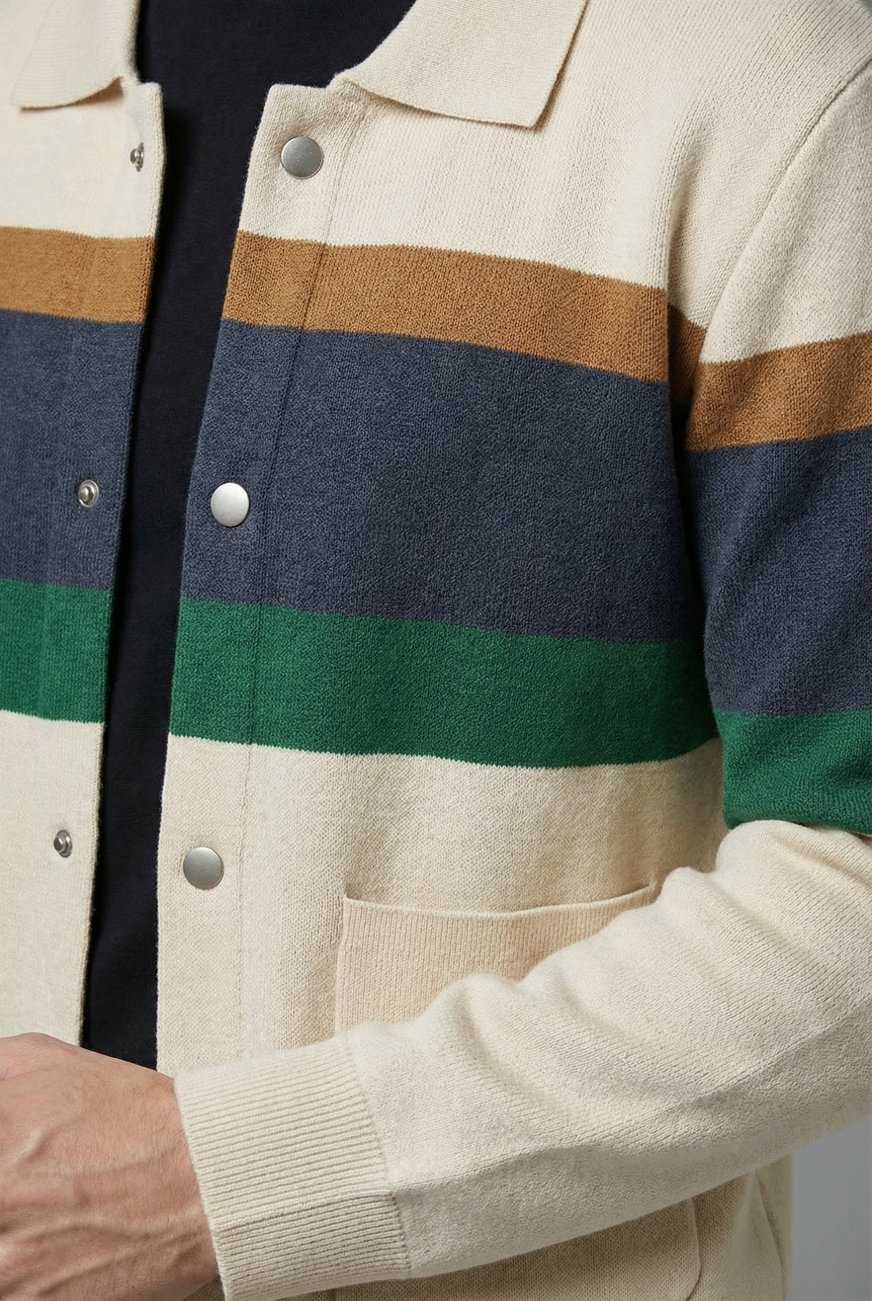 Men’s Striped Knit Style Jacket – Casual Button-Up Cardigan