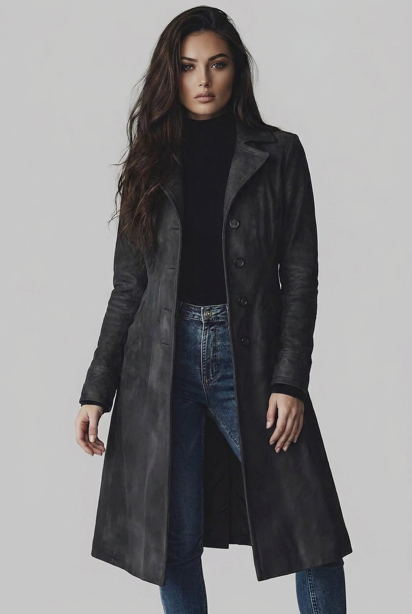 Suede Style Notch Lapel Trench Coat Women