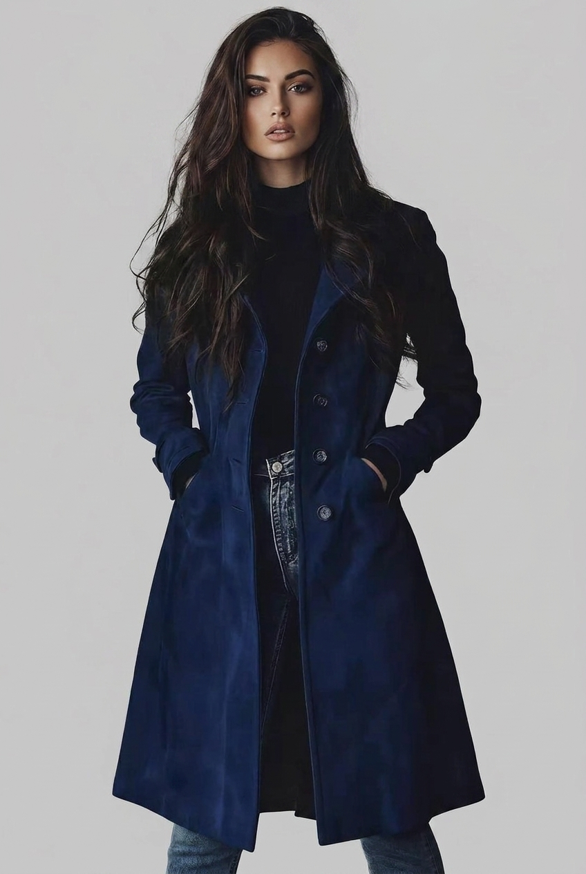 Suede Style Notch Lapel Trench Coat Women
