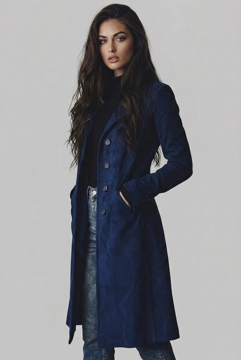 Suede Style Notch Lapel Trench Coat Women