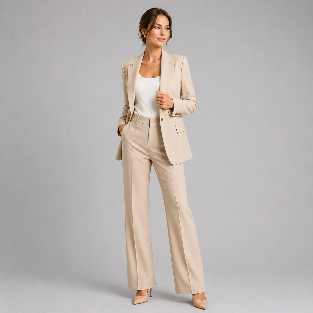 Tailored Blazer High-Waist Trouser Suit Set Women
