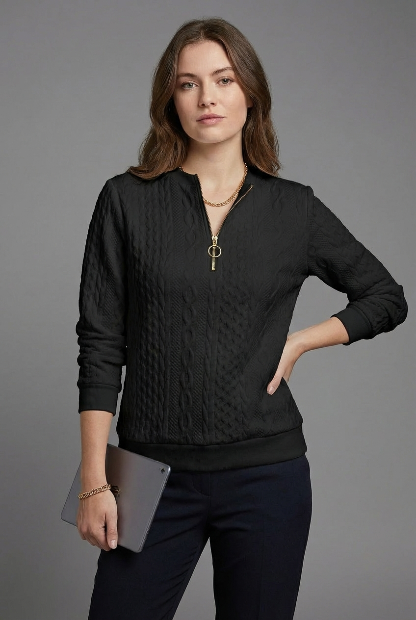 Women’s Cable Knit Quarter Zip Casual Everyday Jumper