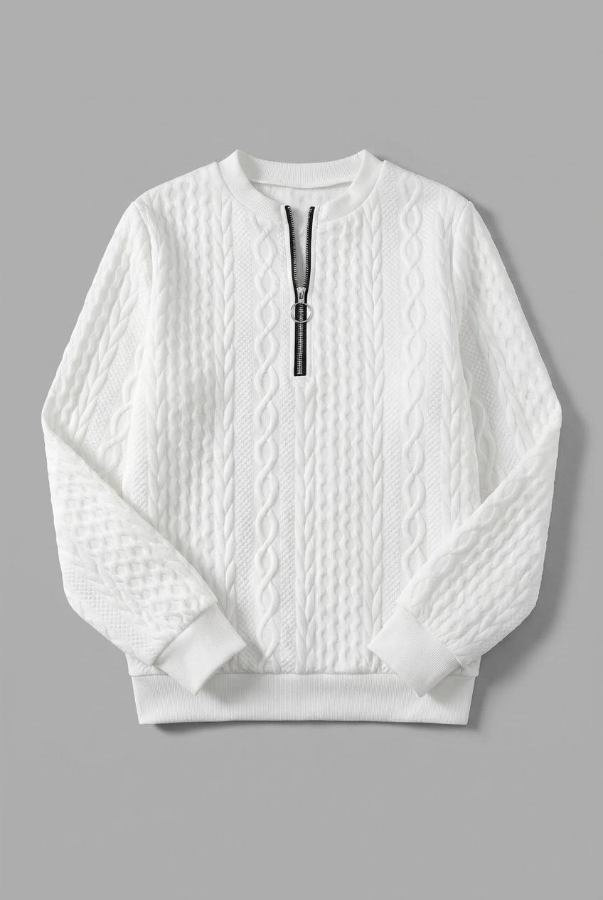 Women’s Cable Knit Quarter Zip Casual Everyday Jumper