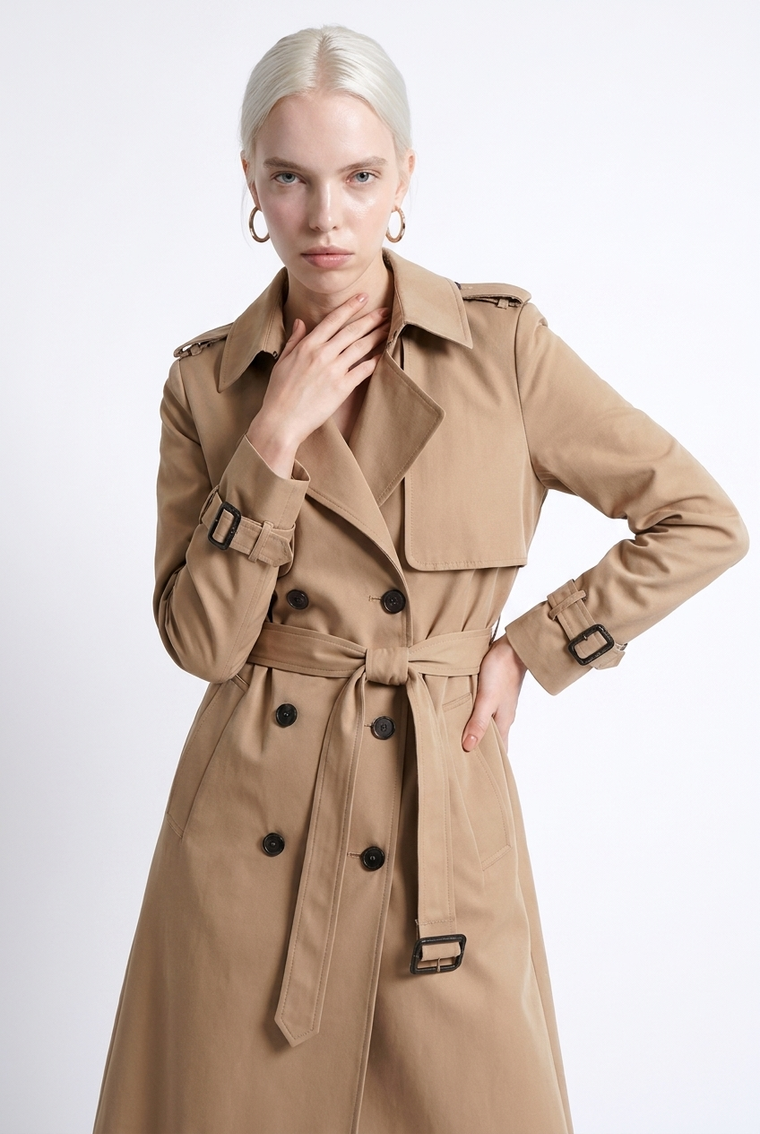 Long Belted Double-Breasted Long Casual Trench Coat Women