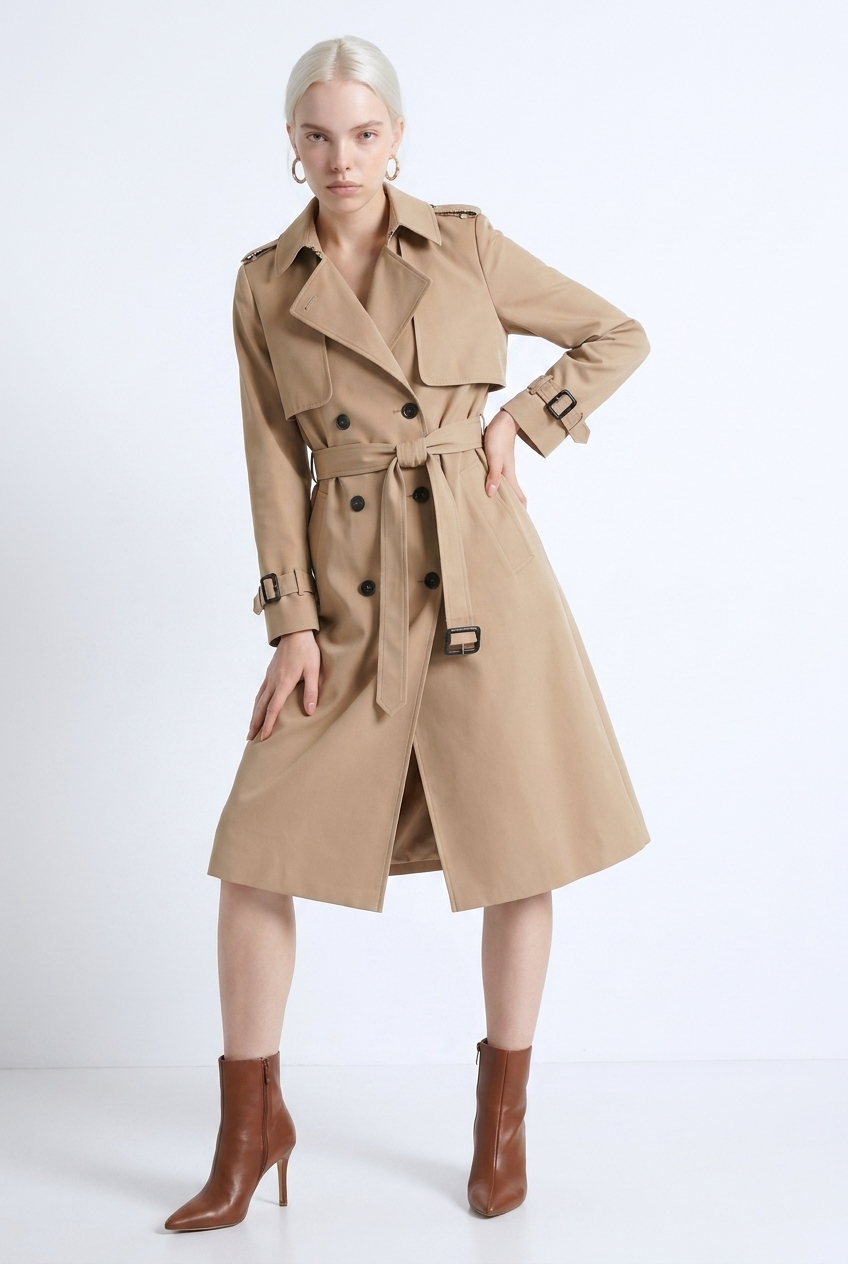 Long Belted Double-Breasted Long Casual Trench Coat Women