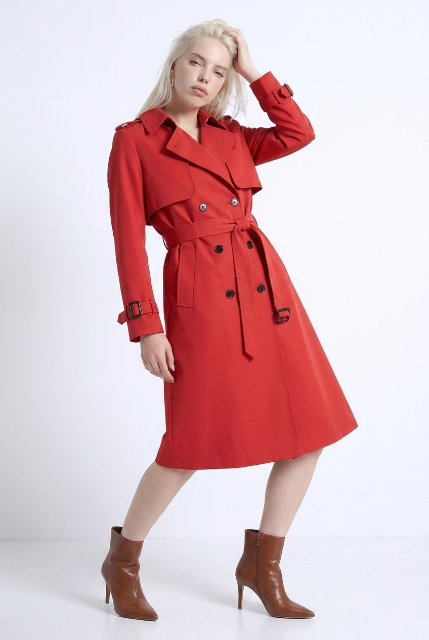 Long Belted Double-Breasted Long Casual Trench Coat Women