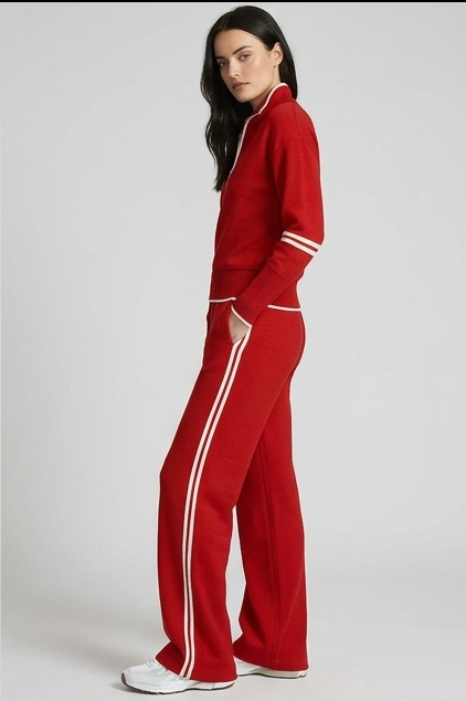 Half-Zip Tracksuit Co-Ord Set Wide-Leg Trousers Women