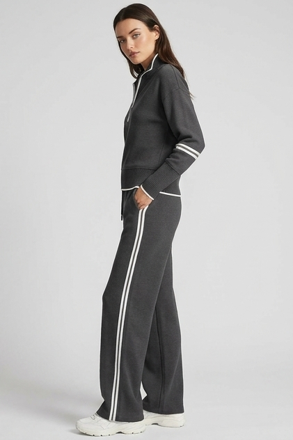 Half-Zip Tracksuit Co-Ord Set Wide-Leg Trousers Women