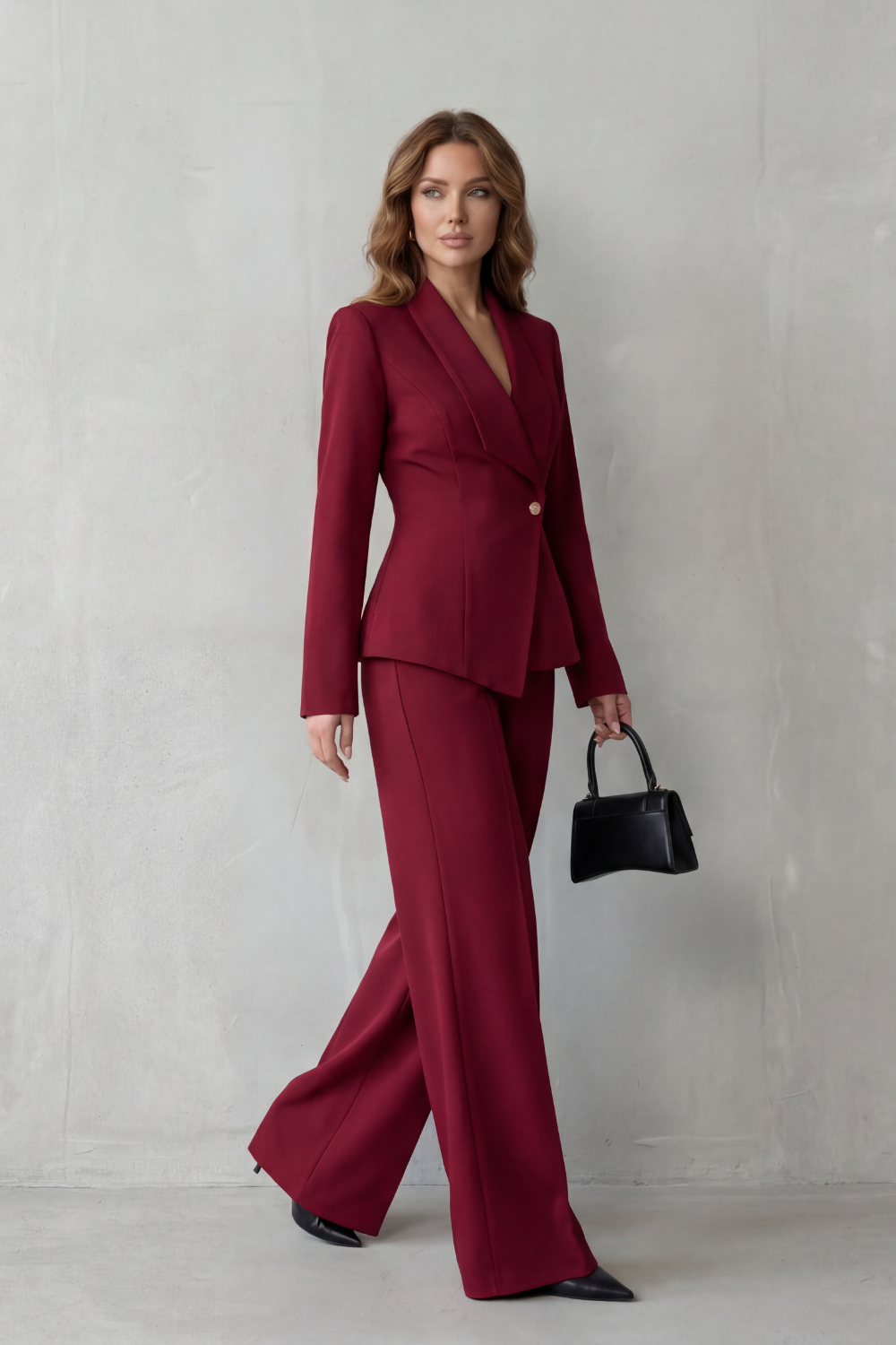 Tailored Blazer Wide Leg Trouser Suit Set Women