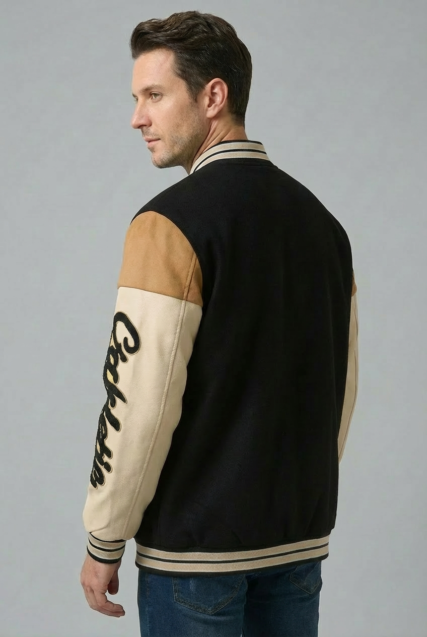 Men’s Vintage Varsity Jacket with Embroidered Patches