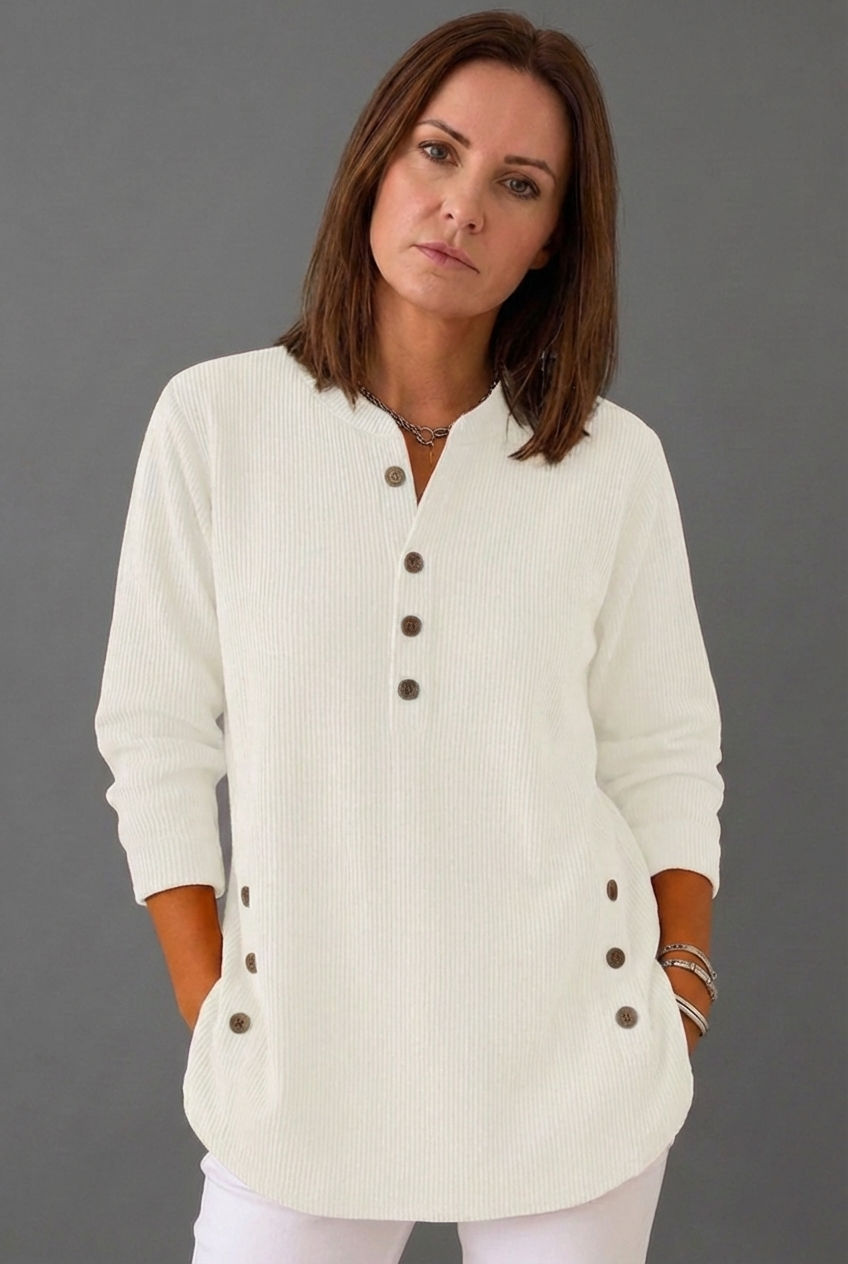 Oversized Ribbed Long Sleeve Henley Top Women