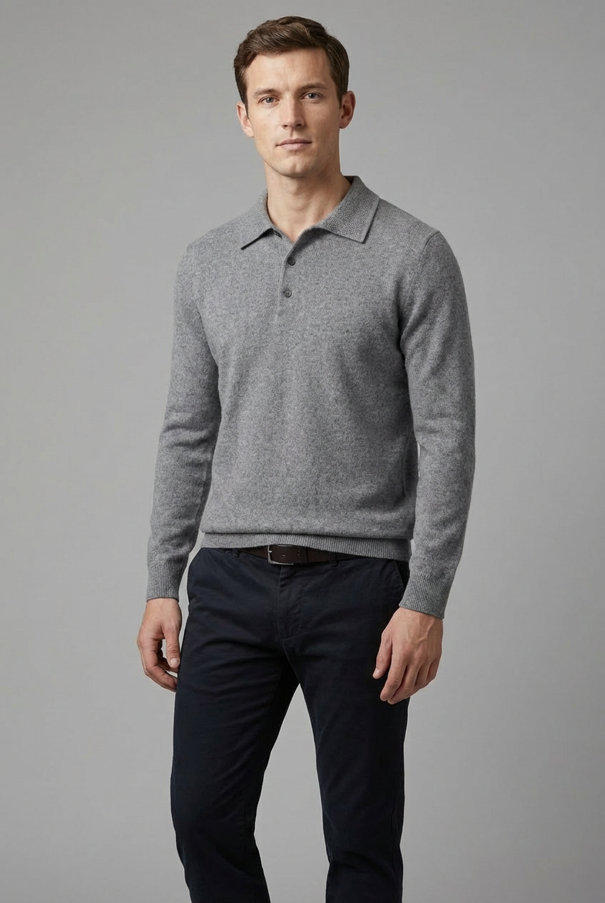 Men’s Merino Wool Style Polo Knit Jumper