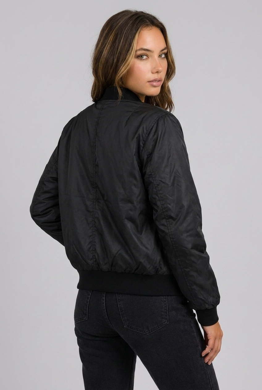 Lightweight Ribbed Cuff Zip Bomber Jacket Women