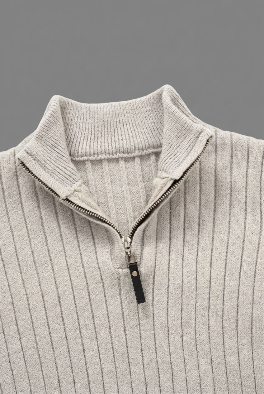 Men’s Half Zip Ribbed Sweater – High Collar Knit Jumper