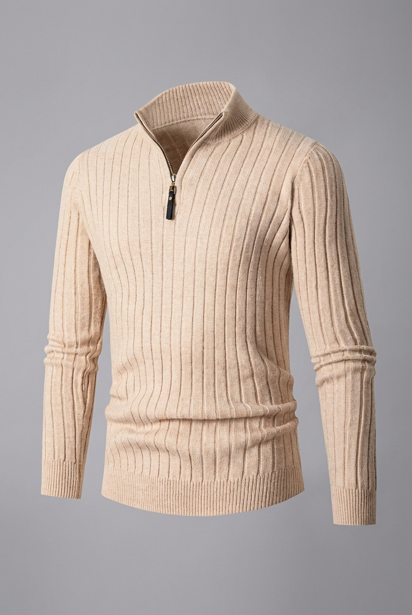 Men’s Half Zip Ribbed Sweater – High Collar Knit Jumper
