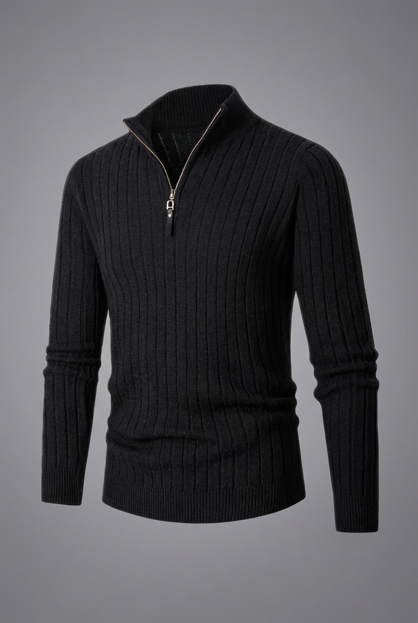 Men’s Half Zip Ribbed Sweater – High Collar Knit Jumper