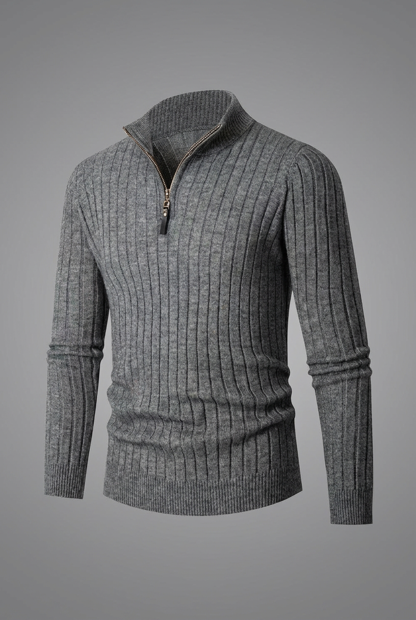 Men’s Half Zip Ribbed Sweater – High Collar Knit Jumper