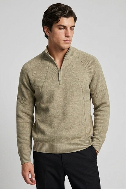 Zip Stand Collar Loose Fit Knitted Jacket Men