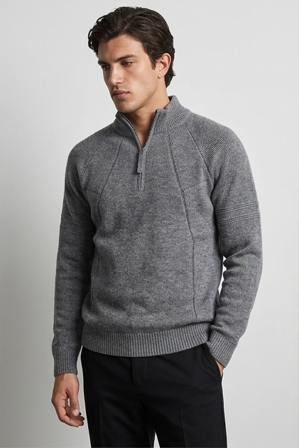 Zip Stand Collar Loose Fit Knitted Jacket Men