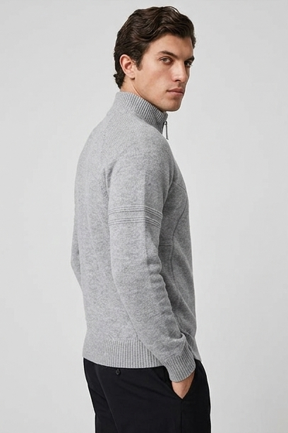 Zip Stand Collar Loose Fit Knitted Jacket Men