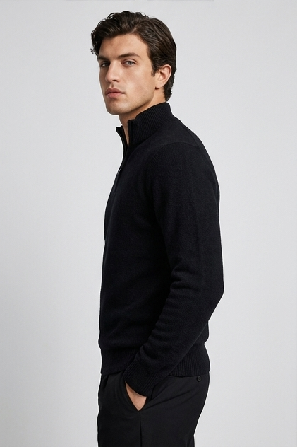 Zip Stand Collar Loose Fit Knitted Jacket Men