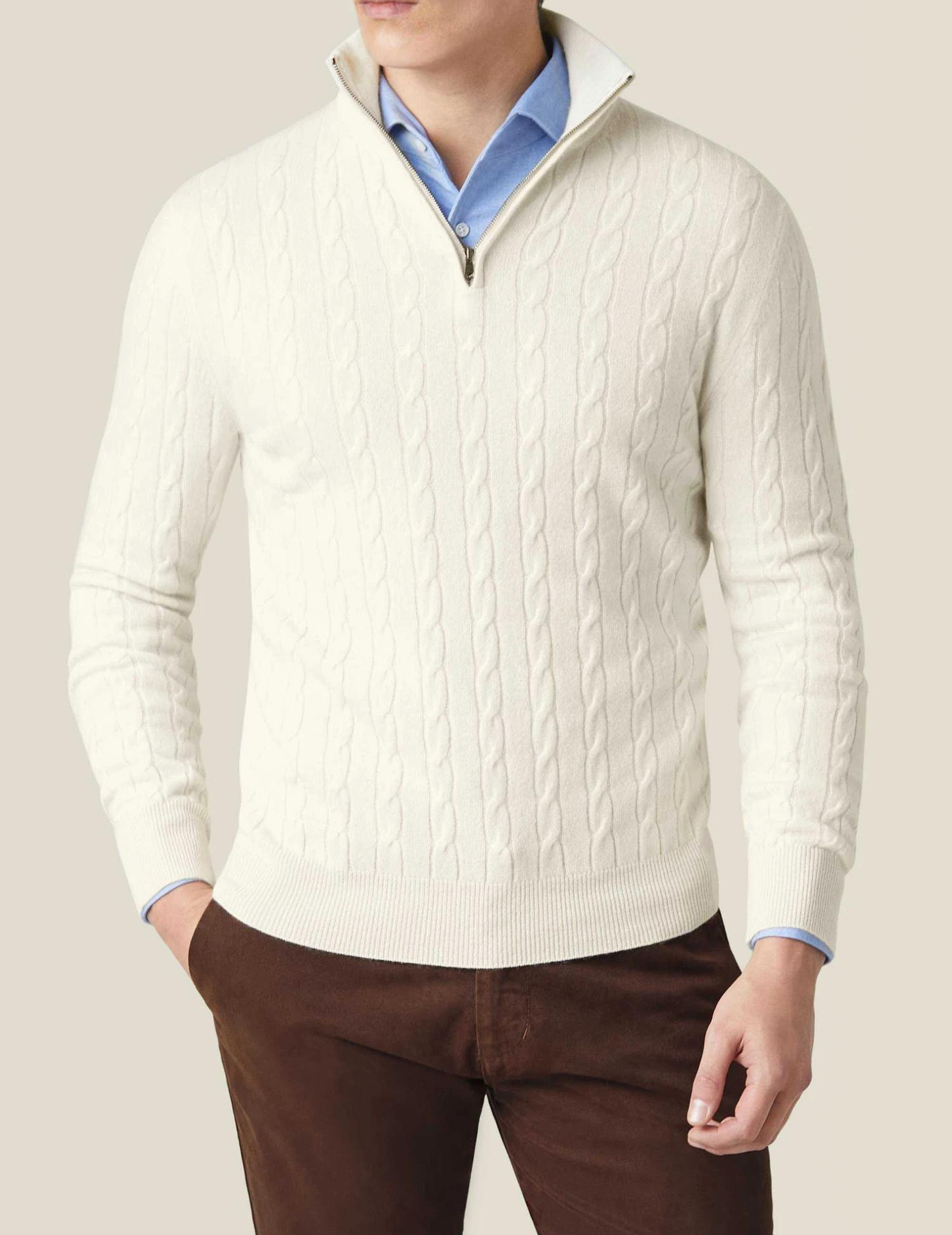 Men’s Cable Knit Half-Zip Sweater – Adjustable Warmth & Classic Fit
