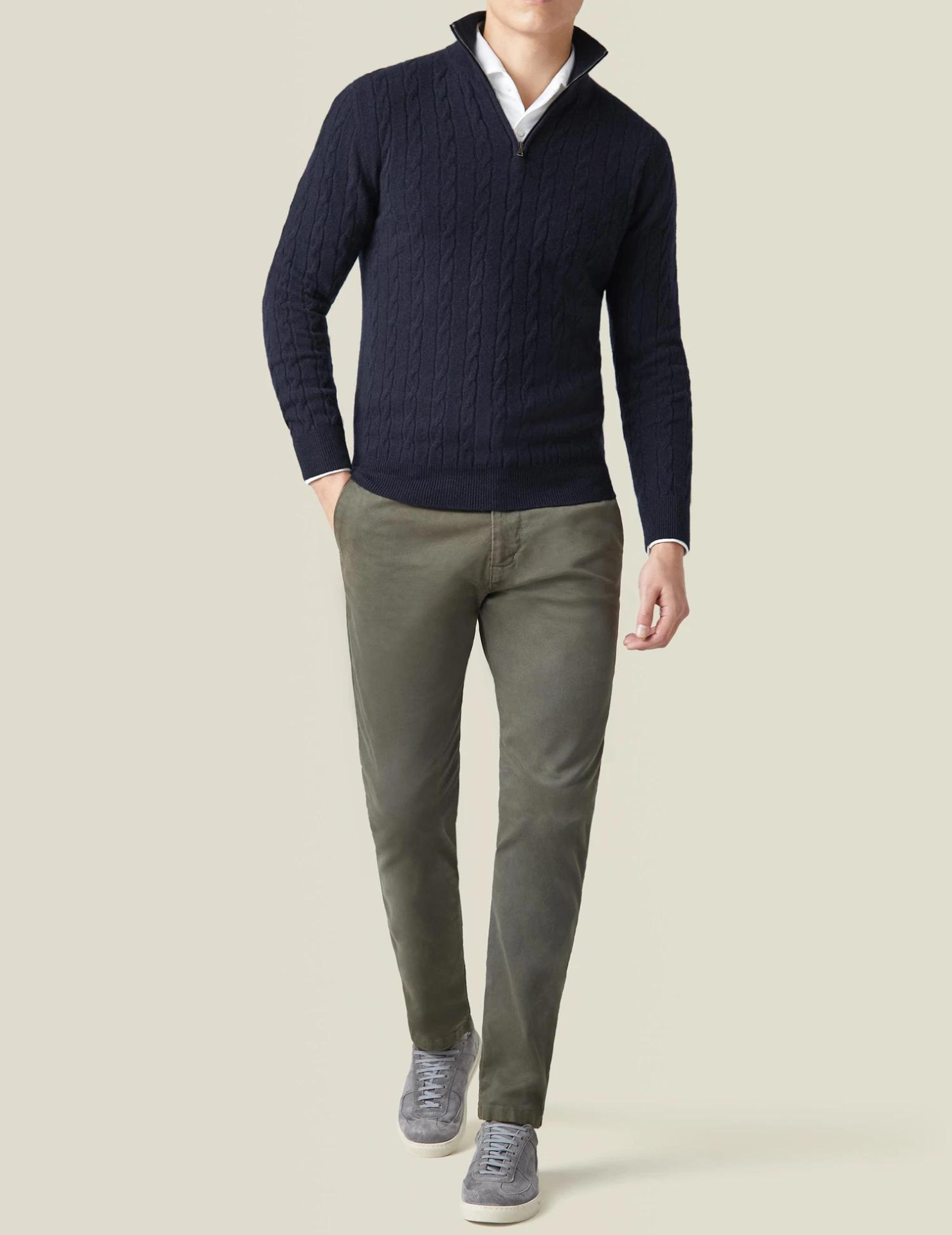 Men’s Cable Knit Half-Zip Sweater – Adjustable Warmth & Classic Fit