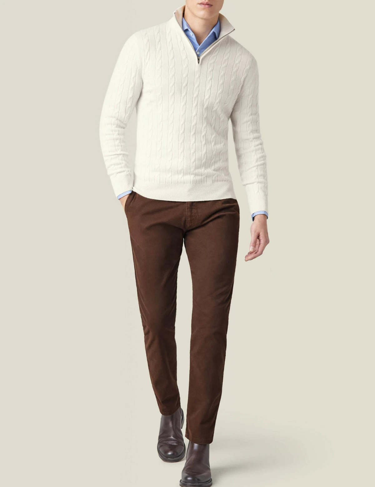 Men’s Cable Knit Half-Zip Sweater – Adjustable Warmth & Classic Fit