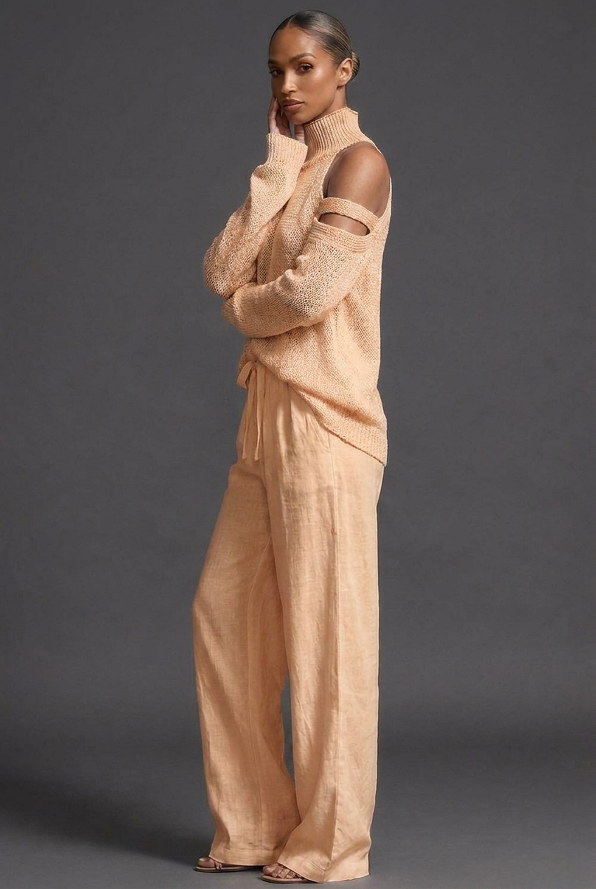 High Neck Knit Style Jumper Wide Leg Co-ord Set