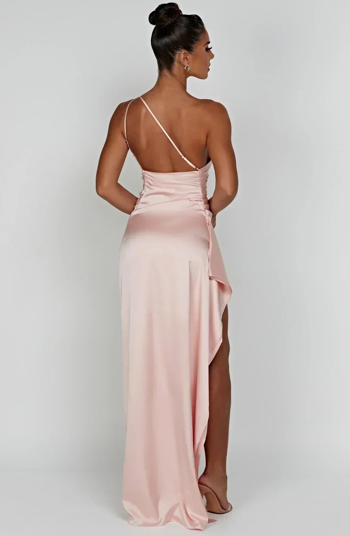 One Shoulder Satin Style Split Occasion Maxi Dress