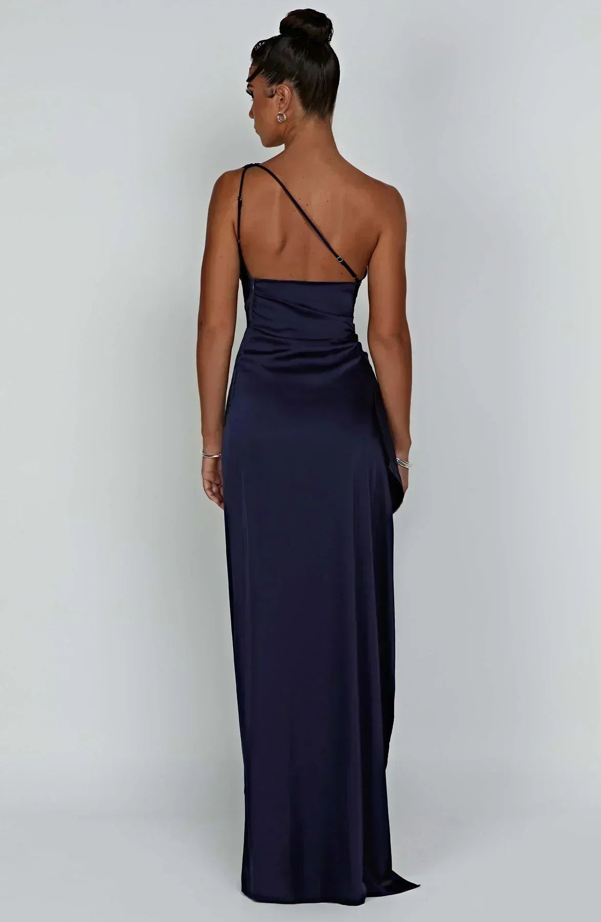 One Shoulder Satin Style Split Occasion Maxi Dress