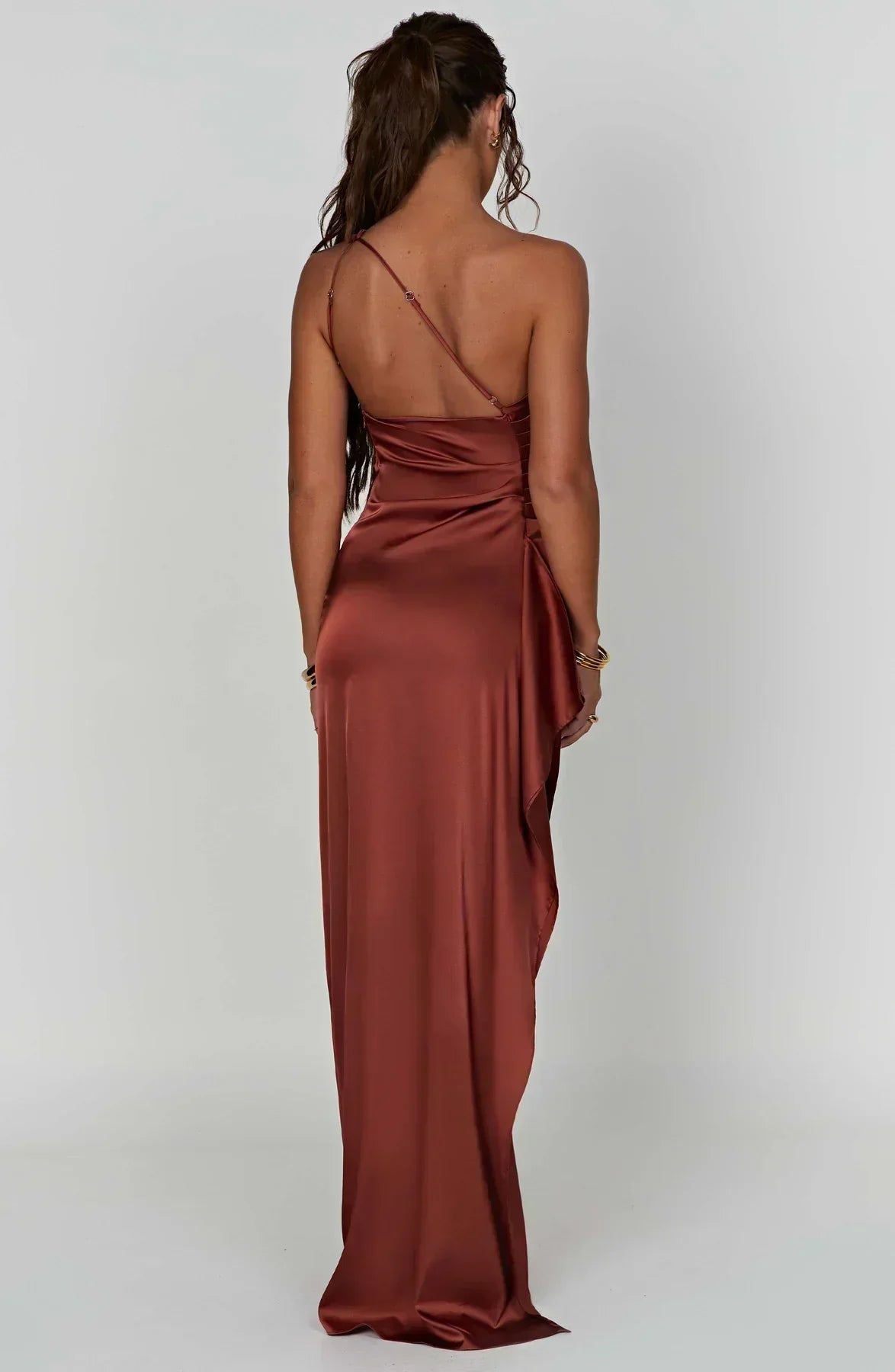 One Shoulder Satin Style Split Occasion Maxi Dress