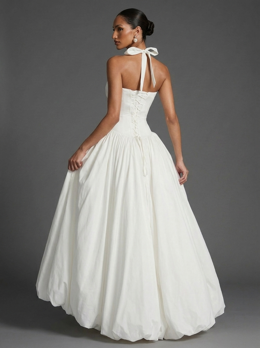 Halter Corset Split Full Skirt Occasion Maxi Dress