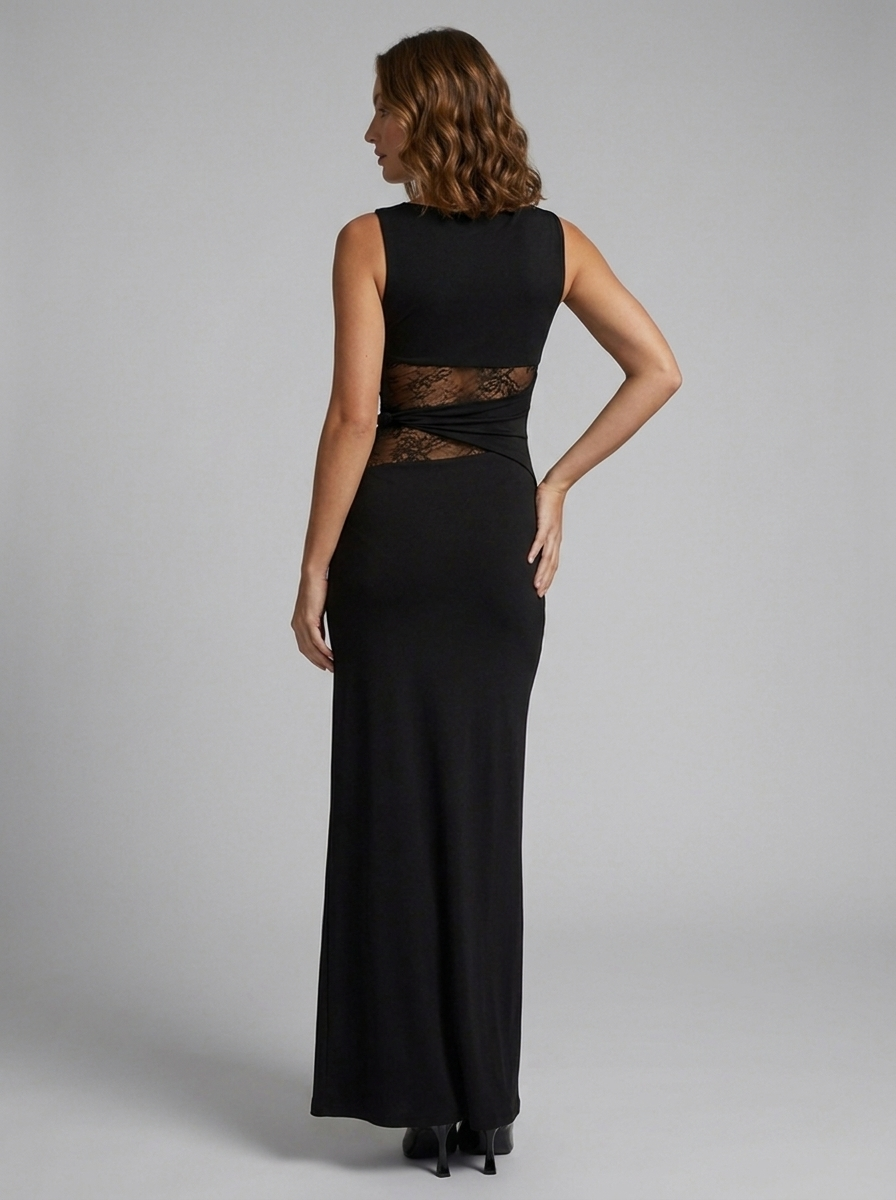Black Sleeveless Lace Occasion Maxi Dress